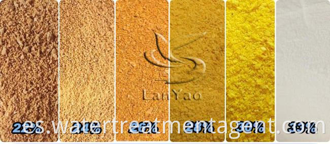 Polvo amarillo o marrón del coagulante industrial contenido modificado para requisitos particulares de las sustancias químicas del tratamiento de agua del 24-28% 0